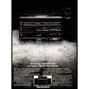 1981 Technics Studio Collection Stereo Vintage Print Ad Black Cat Audiophile Art